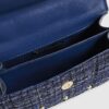 Blue Boucle Metal Handle Quilted Tote Bag