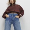 Blue Button Detail Pocket Front Flared Jeans