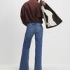 Blue Button Detail Pocket Front Flared Jeans