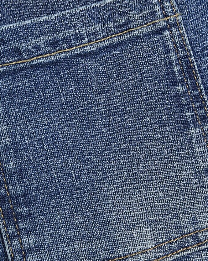 Blue Button Detail Pocket Front Flared Jeans