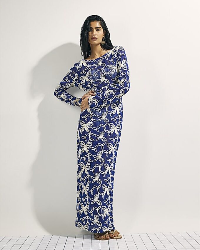 Blue Cornelli Crochet Maxi Beach Dress