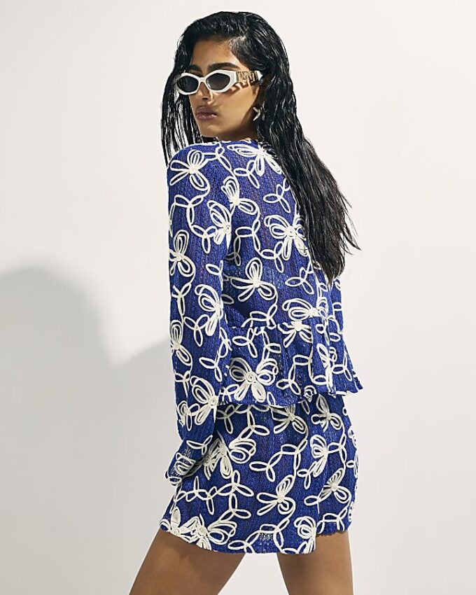 Blue Cornelli Embroidered Beach Shorts