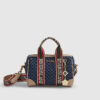 Blue Denim Monogram Webbing Detail Bowler Bag