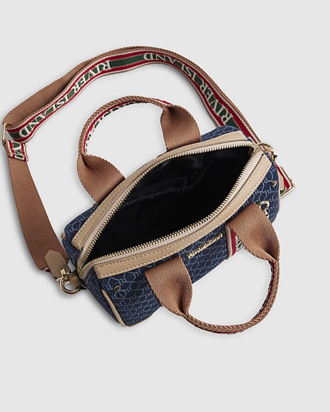 Blue Denim Monogram Webbing Detail Bowler Bag