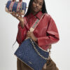 Blue Denim Monogram Webbing Detail Bowler Bag