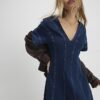 Blue Denim Short Sleeve Seamed Midi Dress