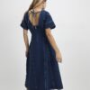 Blue Denim Short Sleeve Seamed Midi Dress