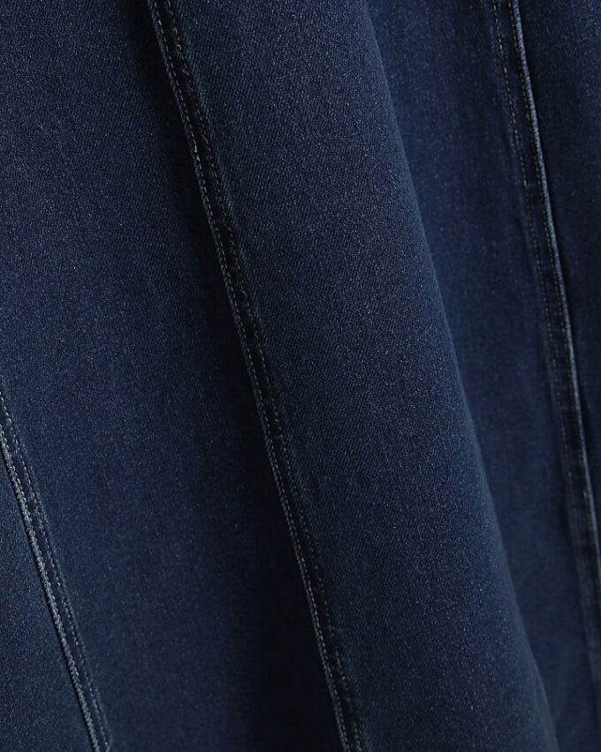 Blue Denim Short Sleeve Seamed Midi Dress