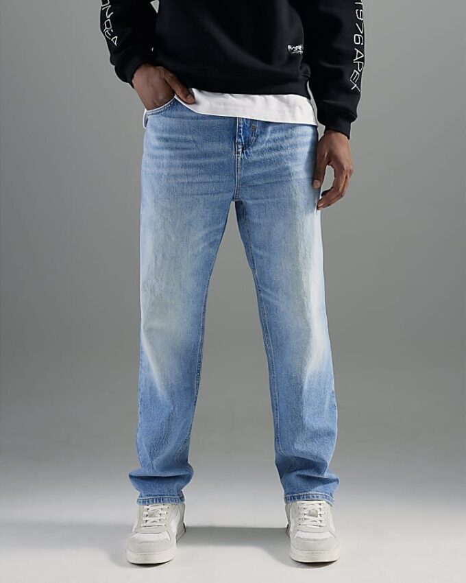 Blue Denim Straight Leg Jeans