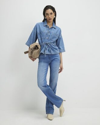 Blue Denim Tie Front Top