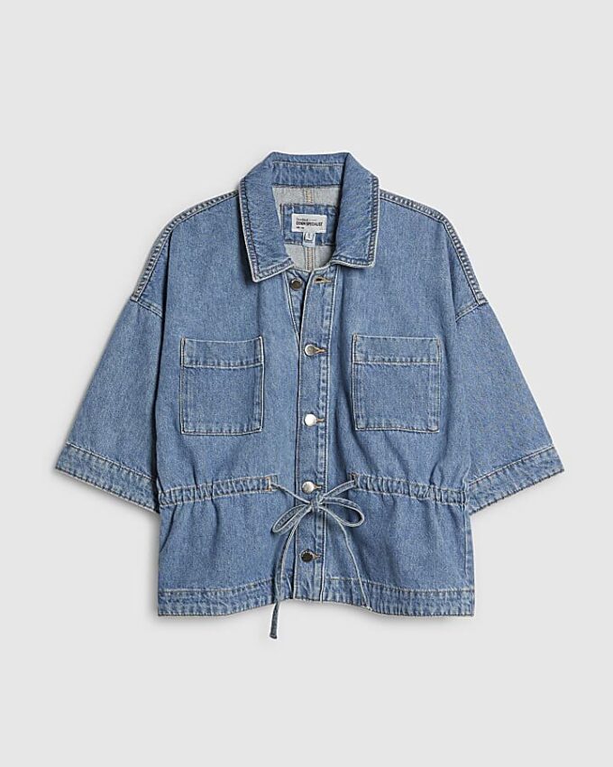 Blue Denim Tie Front Top