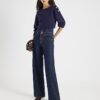 Blue Double Waistband Wide Leg Jeans