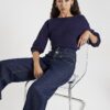 Blue Double Waistband Wide Leg Jeans
