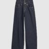 Blue Double Waistband Wide Leg Jeans
