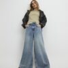 Blue Drawstring Wide Leg Jeans