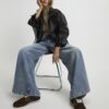 Blue Drawstring Wide Leg Jeans