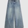Blue Drawstring Wide Leg Jeans