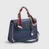 Blue Embossed Charm Tote Bag