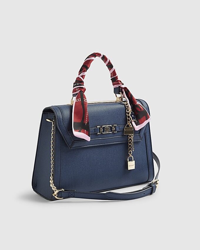 Blue Embossed Charm Tote Bag