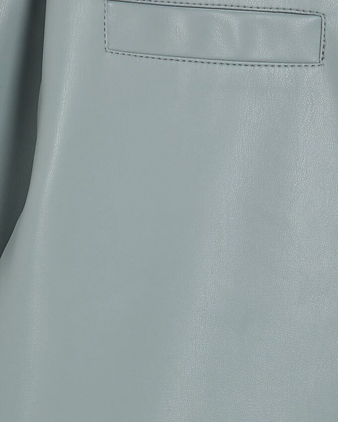 Blue Faux leather Pocket Detail Shirt Dress