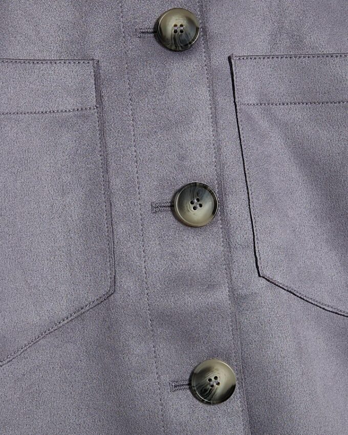 Blue Faux Suede Collared Overshirt