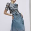 Blue Floral 3D Corsage Midi Dress
