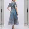 Blue Floral 3D Corsage Midi Dress