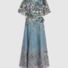 Blue Floral 3D Corsage Midi Dress
