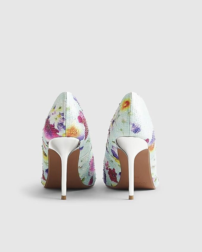 Blue Floral Embellished Court Heels