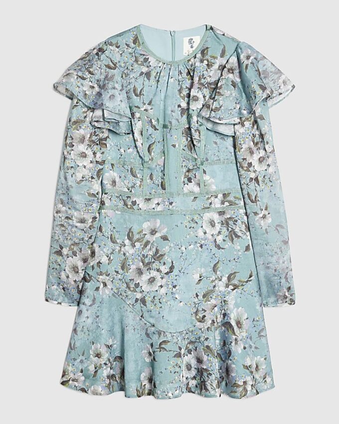 Blue Floral Ruffle Mini Dress