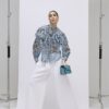 Blue Floral Ruffle Tie Neck Blouse