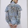 Blue Floral Ruffle Tie Neck Blouse