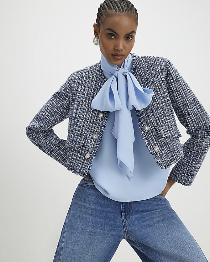 Blue Frayed Edge Boucle Jacket