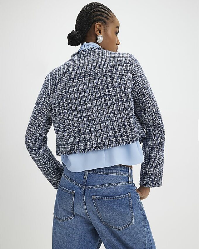Blue Frayed Edge Boucle Jacket