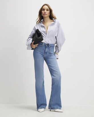Blue High Waisted Relaxed Flare Jeans