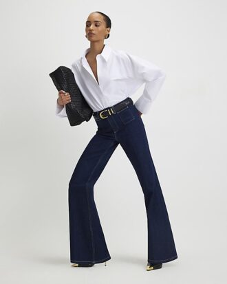 Blue High Waisted Relaxed Flare Jeans