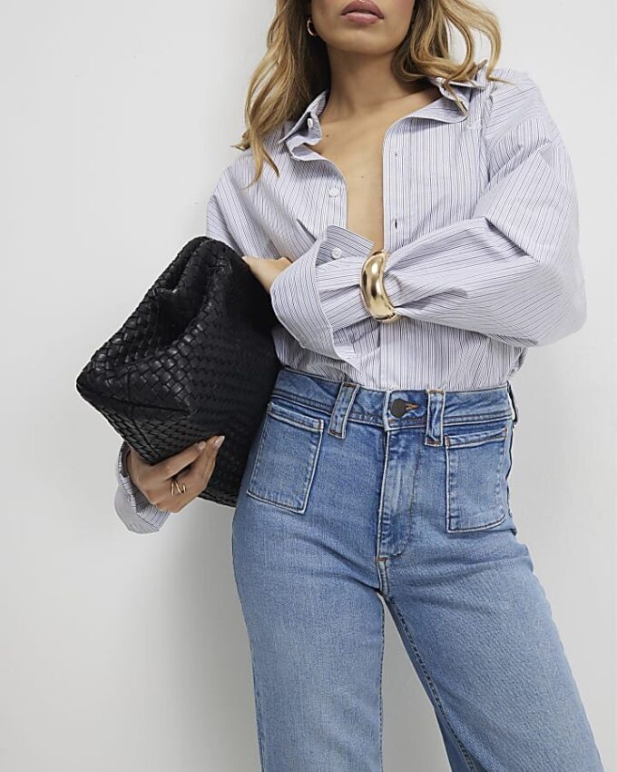 Blue High Waisted Relaxed Flare Jeans