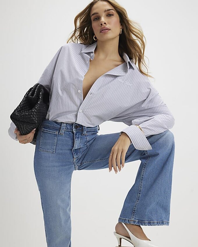 Blue High Waisted Relaxed Flare Jeans