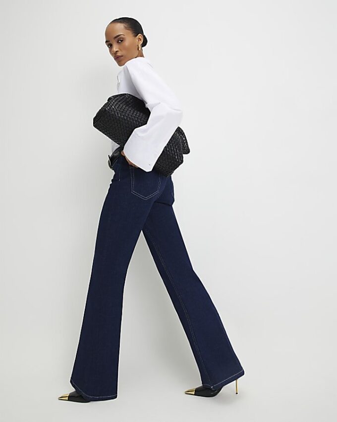 Blue High Waisted Relaxed Flare Jeans