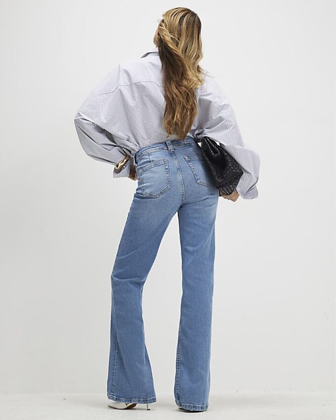 Blue High Waisted Relaxed Flare Jeans