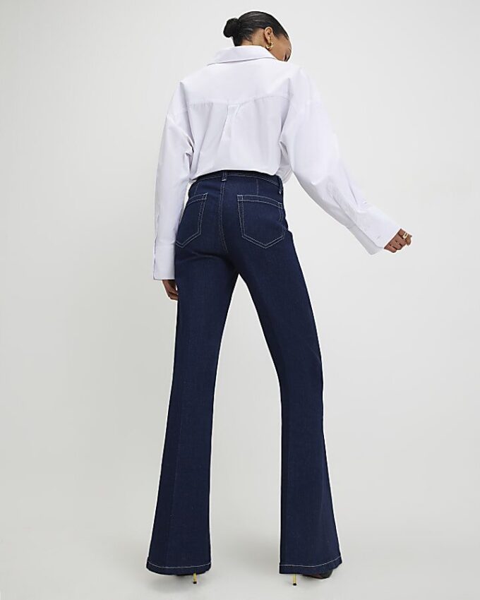 Blue High Waisted Relaxed Flare Jeans