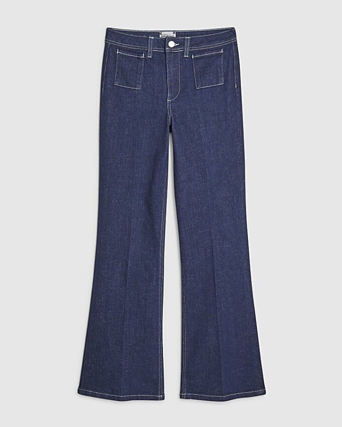 Blue High Waisted Relaxed Flare Jeans