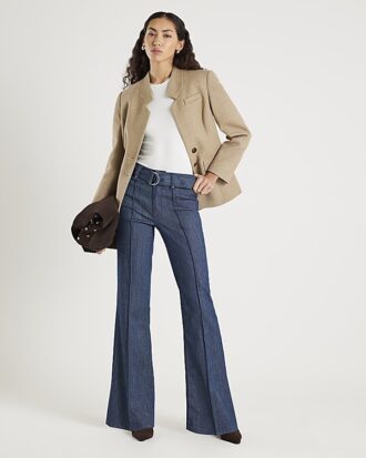 Blue High Waisted Relaxed Flare Seam Jeans