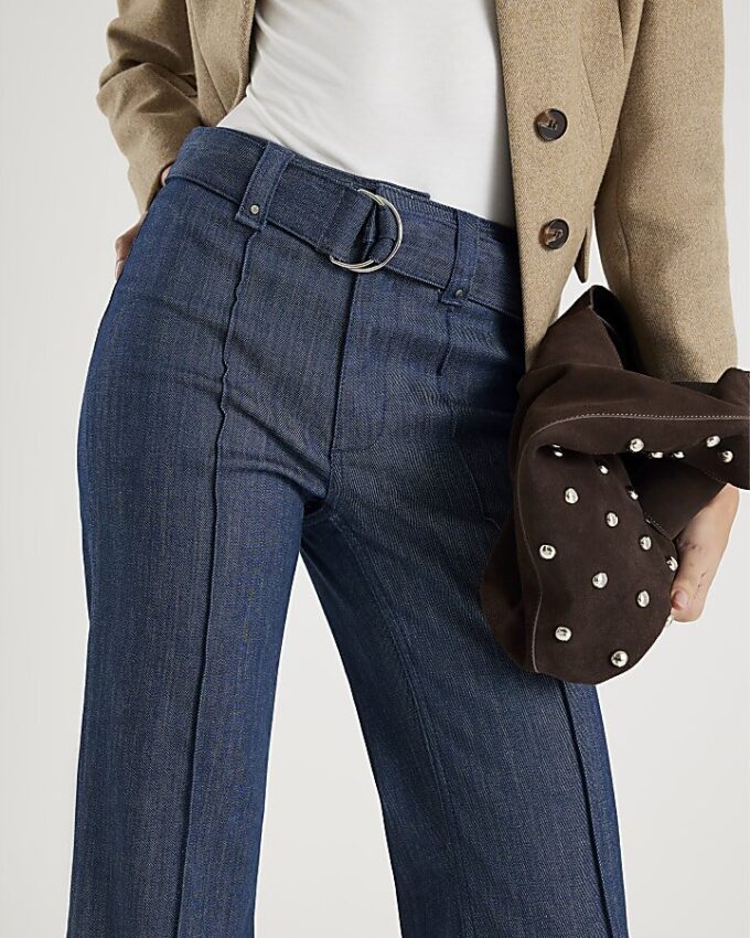 Blue High Waisted Relaxed Flare Seam Jeans