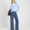 Blue High Waisted Seamed Wide Leg Jeans