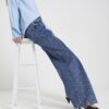 Blue High Waisted Seamed Wide Leg Jeans