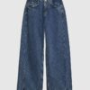 Blue High Waisted Seamed Wide Leg Jeans