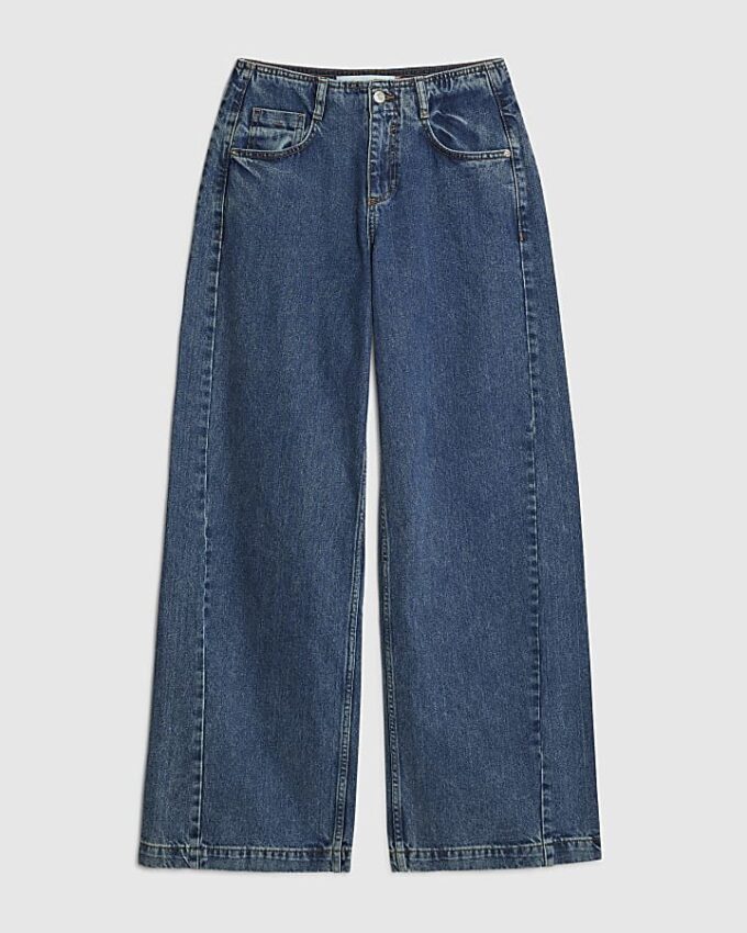 Blue High Waisted Seamed Wide Leg Jeans