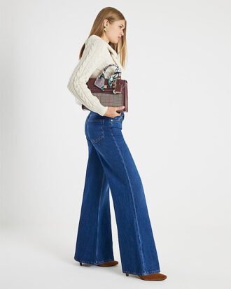 Blue High Waisted Soft Wide Leg Jeans