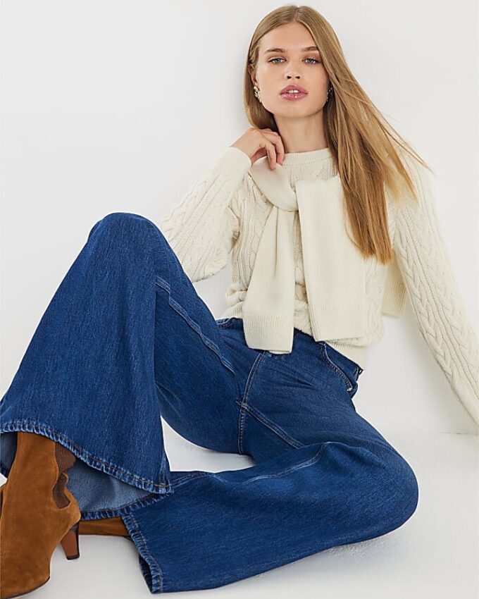 Blue High Waisted Soft Wide Leg Jeans
